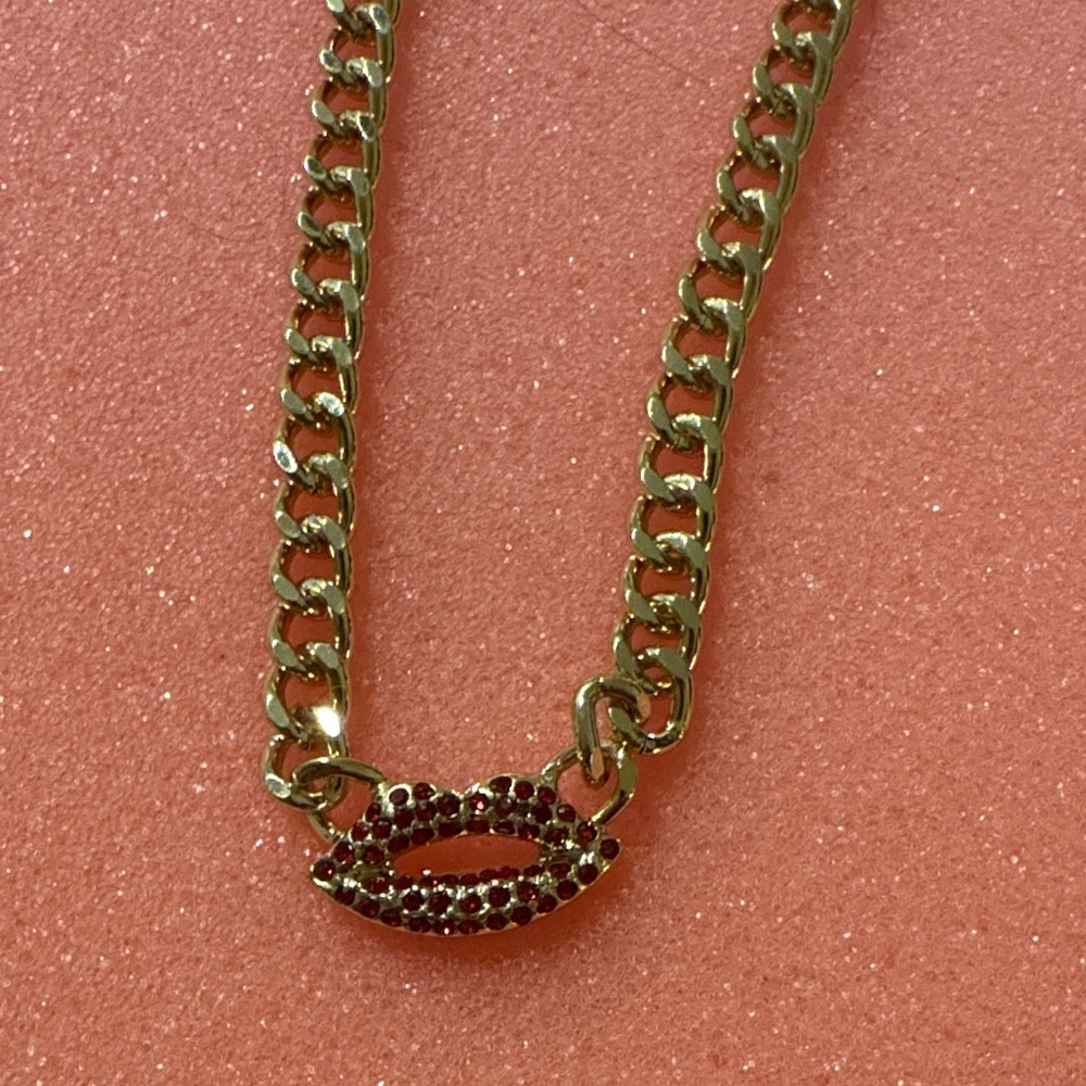 Gold Chain Necklace with Red Accents